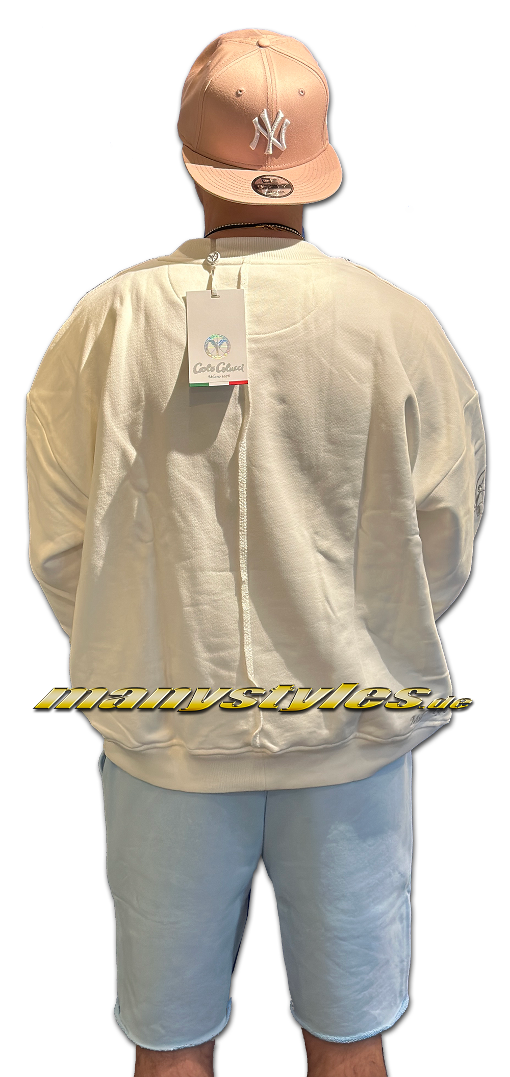 Carlo Colucci Crewneck Sweatshirt Tonal Pale White Backview