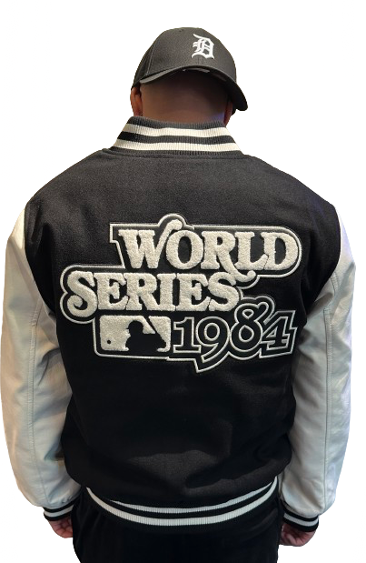 Detroit Tigers MLB World Series 1984 WS Varsity Jacket Black White Heritage Varsity Jacket Backview