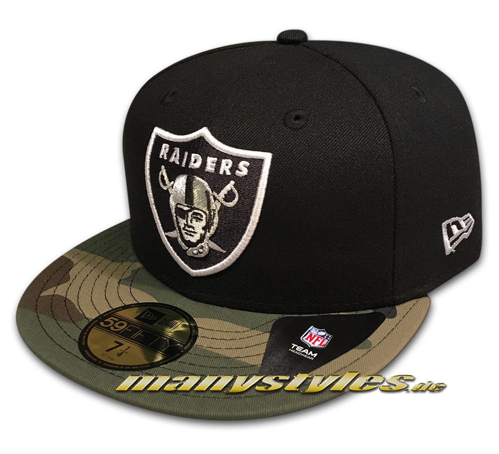 Oakland Raiders 59FIFTY NFL Contrast Camo Fitted Black Woodland Camouflage von New Era