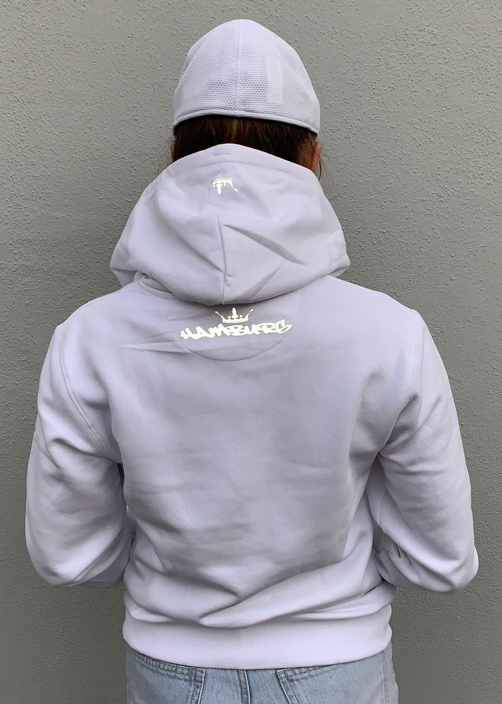 Fuck Covid19 manystyles Crown Hamburg exclusive Hooded Sweatshirt mit Kapuze in Bright White 3M Backview